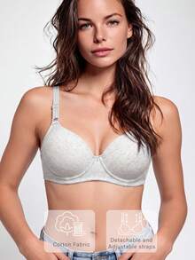 1件装女士舒适无钢圈柔软棉质无缝文胸 - 淺灰色 - 查看 1