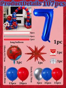 107pcs/Set, 2pcs Balloons, Balloon Arch Decor Set, Blue Foil Number 0-9 Balloons, Superhero Balloons, Includes Glue Dots/Balloon Strings, Suitable For Birthday Arch Decoration, Birthday Party Decor Background, Restaurant/Living Room Balloon Decor, Photo Props, Movie Premiere Decoration, Red & Blue Party Balloons, Indoor/Outdoor Balloon Decoration Supplies - Hero Set - View 17