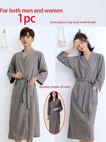 1pc Waffle Weave 100% Cotton Bathrobe, Unisex Adult Kimono Style Robe, Spring/Summer Sleepwear, Hotel/Spa Use, Absorbent & Quick Dry, Loose Fit, Multi-Color, Bathroom & Home Essentials - Multicolor - View 21