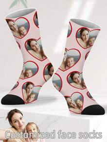 1 Par de Meias Personalizadas com Rosto, Unissex para Meninos e Meninas, Meias Cano Médio para Meninas, Meias Cano Médio para Meninos, Meias Personalizadas com Foto para Adolescentes, Meias Personalizadas com Imagem Divertida para Meninos e Meninas, Adequadas para Uso Diário, Feriados, Aniversários e Outras Ocasiões - Multicolorido - Visão 9