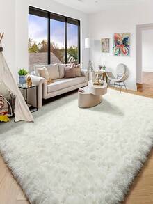 1pc Soft & Fluffy White Carpet, Suitable For Living Room, Bedroom, Study, Closet, Studio, Decorative Rug, Washable - Solid Color - View 2