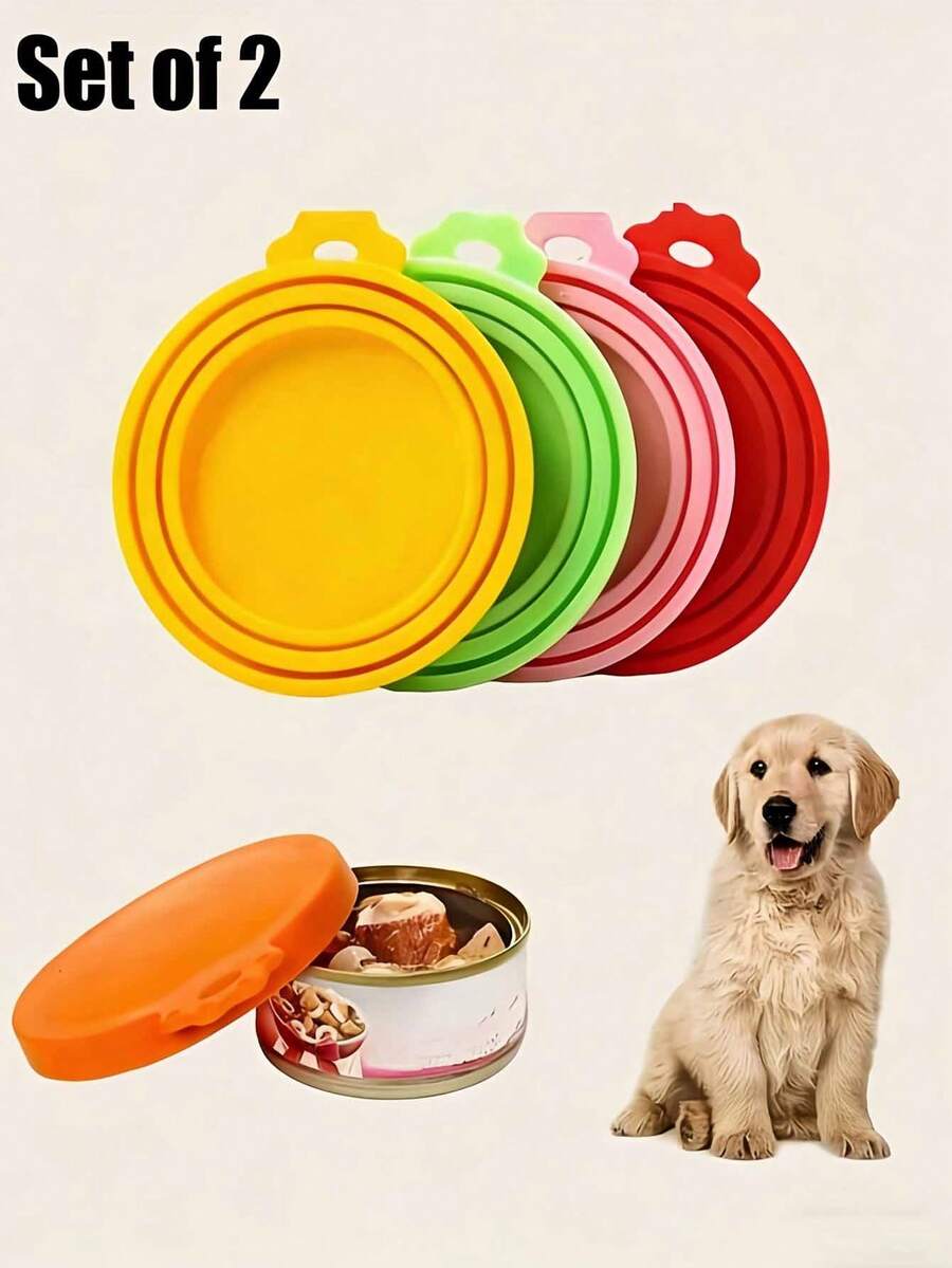 2个装硅胶罐盖套装 | 保持宠物食品新鲜，适用于猫狗，圆形容器