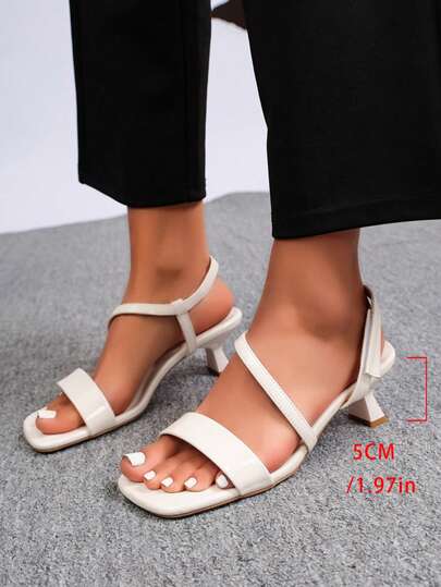 1 đôi sandal cao gót màu trơn thiết kế tối giản dành cho thiếu nữ/bé gái, thời trang và thanh lịch, phù hợp để mang hàng ngày vào mùa hè, dự tiệc, đi nghỉ mát, gót thấp 5cm.