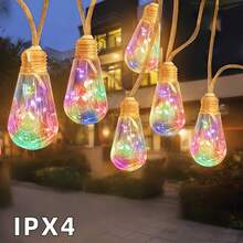 Luces de cuerda solares vintage de cuerda de cáñamo a prueba de caídas, 8 modos de parpadeo IP44 resistentes al agua con encendido/apagado automático, luces decorativas para exteriores para valla, patio, jardín, árbol, balcón, camping - Multicolor - Ver 5