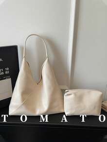 Minimalist Versatile Women's Shoulder Bag, Solid Color Fashion Underarm Bag, PU Leather Material, Inner Pouch Design, Large Capacity For Daily Use, Suitable For Young Women - Travel, Work, Shopping, School, Dating, Gift, Business, Office - White - View 1