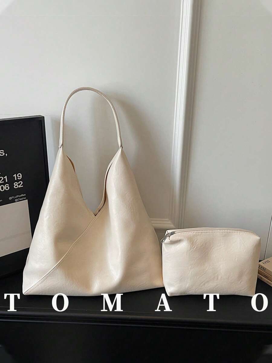 Minimalist Versatile Women's Shoulder Bag, Solid Color Fashion Underarm Bag, PU Leather Material, Inner Pouch Design, Large Capacity For Daily Use, Suitable For Young Women - Travel, Work, Shopping, School, Dating, Gift, Business, Office - White - View 1