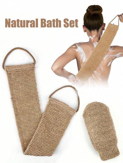2pcs Natural Material Scrubbing Set (Scrubbing Strip+Gloves), 100% Jute Back Scrub, Natural Exfoliating Back Strap Cover, Men's And Women's Long Shower Sponge, Making The Skin Smoother And Cleaner, Multifunctional Exfoliating Face Towel, Elastic Back Scrubbing Towel, Suitable For Showering, Skin Cleansing And Massage - Suitable For Both Men And Women, Essential For The Bathroom, African Net Sponge(2/1pc)