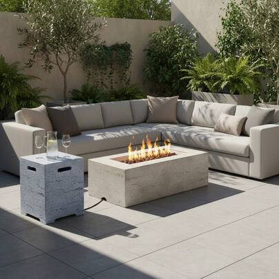 U_STYLE 2-In-1 Outdoor Fire Pit & Propane Tank Stand Set,41.9''Outdoor Rectangular Propane Fire Pit 40000 BTU With 15.75''MGO Propane Tank Cover Table Suitable For Courtyard,Lawn,Patios, Decks.