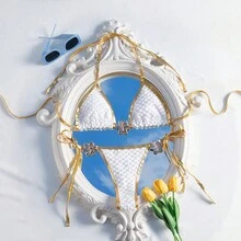 New Fashion Swimsuit, European And American Sexy Lace-Up Metal Accessory Bikini, Women's Summer Beach Swimwear, Two-Piece Beach Vacation Set, New Fabric Gold Bikini - EEA-5-1270-1 - Xem 7