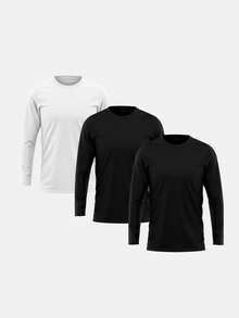 Set Of 2 Men's Long-Sleeve Premium Cotton T-Shirts - Blanco y negro - Ver 1