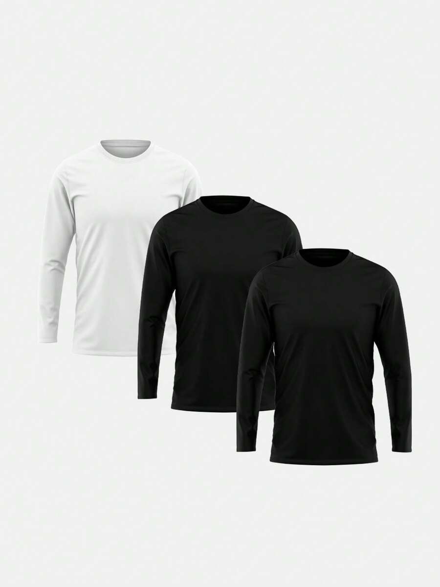 Set Of 2 Men's Long-Sleeve Premium Cotton T-Shirts - Blanco y negro - Ver 1
