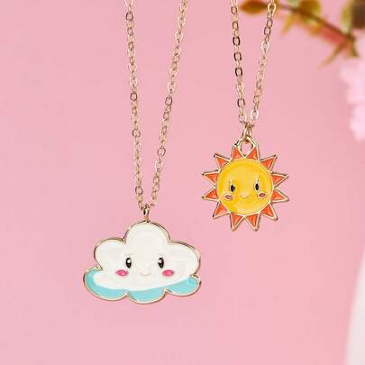 Bộ 2 mặt dây chuyền hình mặt trời và mây hoạt hình dễ thương cho trẻ em, kiểu dáng thường ngày, thích hợp cho đeo hàng ngày, làm quà tặng hoặc dịp lễ hội.