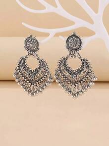 1pair Glamorous Zinc Alloy Faux Pearl Drop Earrings Tassel Drop Earrings For Women For Daily Decoration - 銀色 - 查看 2