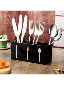 1 pièce Boîte de rangement pour couverts en acrylique, boîte de rangement transparente pour cuillères et fourchettes, porte-couverts élégant à 3 compartiments, organisateur d'ustensiles en plastique facile à nettoyer, grande boîte de rangement pour la vaisselle de la maison - Multicolore - Voir 4