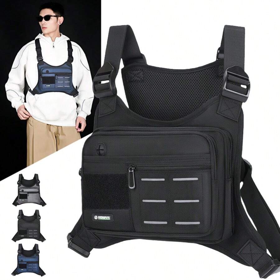 Túi đeo ngực phản quang chiến thuật dành cho nam, chất liệu nylon, kiểu dáng đường phố, nhiều ngăn, có thể điều chỉnh, thoáng khí, thích hợp cho hoạt động ngoài trời, đi làm hàng ngày. - Nhiều màu - Xem 1