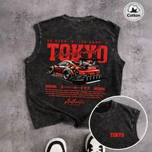 Men's Printed Vintage Washed Vest, Loose Fit, Casual Street Style, An Essential Everyday Item - Đen 1 - Xem 1
