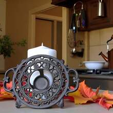 Calentador de velas de hierro fundido para tetera o tetera calentador de luz de té tetera y platos calentador de sartén soportes decorativos clásico para té térmico o leche de café redondo - Color Retro - Ver 8