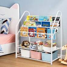 Estantería de metal para niños de aboxoo independiente para habitación de niños organizador grande de juguetes de 32 pulgadas diseño moderno minimalista en blanco estable para dormitorio sala de - Blanco - Ver 3
