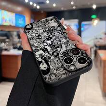 Funda elegante con estampado de personajes en blanco y negro, compatible con Samsung, Apple, VIVO, OPPO, ,  y Honor. Fabricada en TPU, ofrece protección contra golpes y caídas. Un regalo ideal para amigos y familiares. - Negro - Ver 2