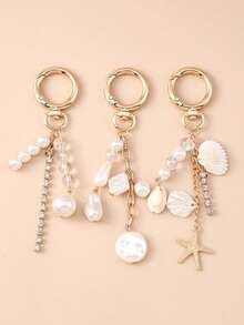 1pc Fashionable High-End Shell Pearl Keychain, Beaded Bag Charm - Multicolor - View 1