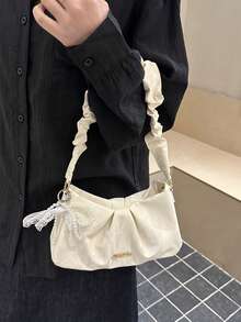 1个女士复古机车风铆钉可调节肩带斜挎包，大容量柔软渐变皮革单肩/腋下包，适合工作、约会、聚会，也适合购物、装钱包、年轻女性、大学生、新人、白领等。非常适合办公室、学校、工作、商务、通勤、户外活动、旅行和郊游。 - Pearl White - 查看 4