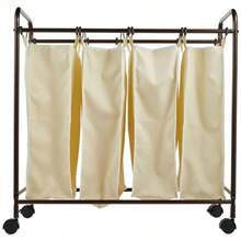 Household Essentials - Cesto de Ropa Sucia Enrollable 7173 con Bolsas de poliéster Natural Marco de Bronce Envejecido - Natural/Bronce - Ver 3