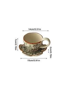 1pc Hand-Painted Floral Coffee Cup & Saucer Ceramic Tableware Set, Rustic Style For Latte, Water, Milk, Oatmeal, Tea, Juice, Breakfast, Coffee, Beverages, Suitable For Cafe, Home, Restaurant, Party, Office, Father's Day, Mother's Day, Friend, Boyfriend/Girlfriend, Family, Teacher, Coworker Gifts, Halloween, Christmas - Multicolor - View 11