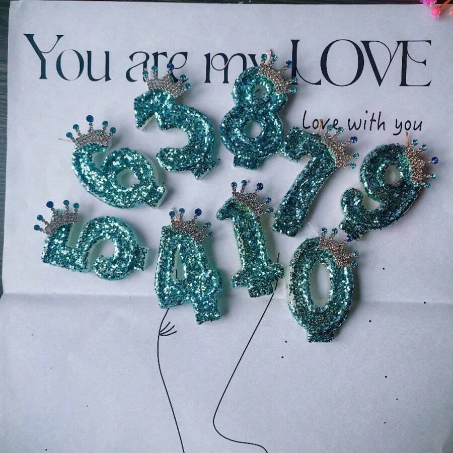 20 chiếc/1 bộ nến điện tử số 0-9 màu xanh dương nguyên chất hình vương miện, thích hợp cho sinh nhật, kỷ niệm, đám cưới. - Xem 1