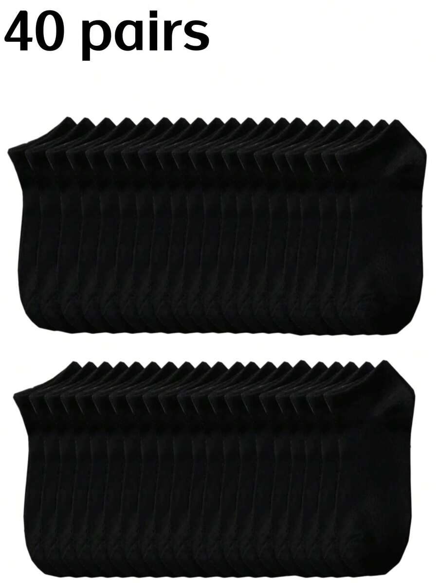 40 pares de calcetines invisibles de unicolor unisex, calcetines casuales de corte bajo tipo barco, negro/blanco/gris, primavera/verano - Multicolor - Ver 1
