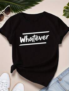 Topswhatever In Handwritten Script Damtröja med korta ärmar, plus size-motiv - Svart - Visa 6