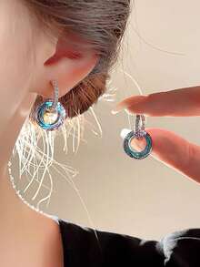 1 Đôi bông tai bằng đồng thiết kế hình học nhiều màu sắc trang nhã, đính đá Cubic Zirconia siêu nhỏ, phù hợp cho đeo hàng ngày, đi nghỉ lễ hoặc dự tiệc. - Nhiều màu - Xem 3