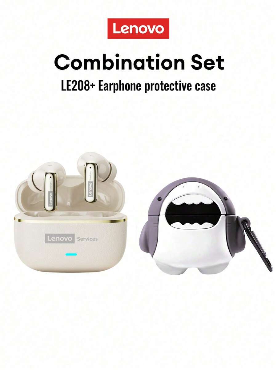 Lenovo 联想 LE208 蓝牙耳机，带保护盒，蓝牙 6.0 快速配对，低延迟，Hi-Fi 音质，ENC 智能降噪，超长续航，无线耳机，适用于智能手机、电脑，圣诞节、露营、度假等场合。