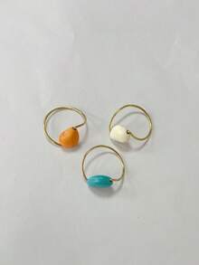 3pcs/Set Bohemian Beach Style Turquoise Rings Set, Fashionable Personalized Jewelry Gift Suitable For Daily Wear, Commuting, Vacation, Perfect For Party And Holiday, Multifunctional Accessory For Women's Casual And Vacation Outfits - MultiWarna - View 5
