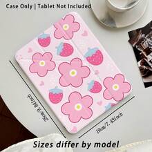 Floral, Heart And Strawberry Pattern Painted Effect Acrylic Crystal Tablet Protective Case, With Stand, Compatible With Honor/Apple/ And Other Popular Tablet Models, Foldable And Anti-Bending, Silicone Reinforced Corners, Auto Wake/Sleep Function, Built-In Pen Slot, Multi-Angle Foldable Stand - Multicolor - View 4