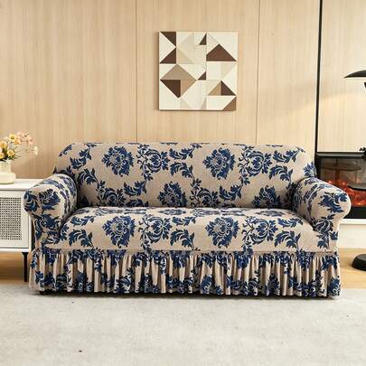 Vỏ bọc ghế sofa bằng lụa sữa, kiểu xếp ly, co giãn, chống trượt, viền rủ, phù hợp với mọi loại ghế, có thể giặt máy.