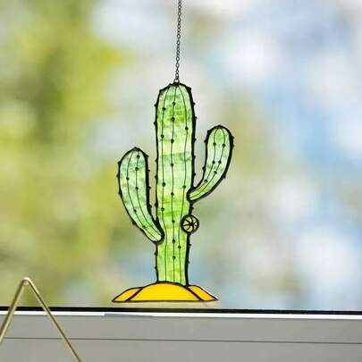 Acrylic Painted Cactus Hanging Decor, Weather-Resistant Wind Chime, Garden & Balcony Art Decoration, Cross-Border Hot Selling Item