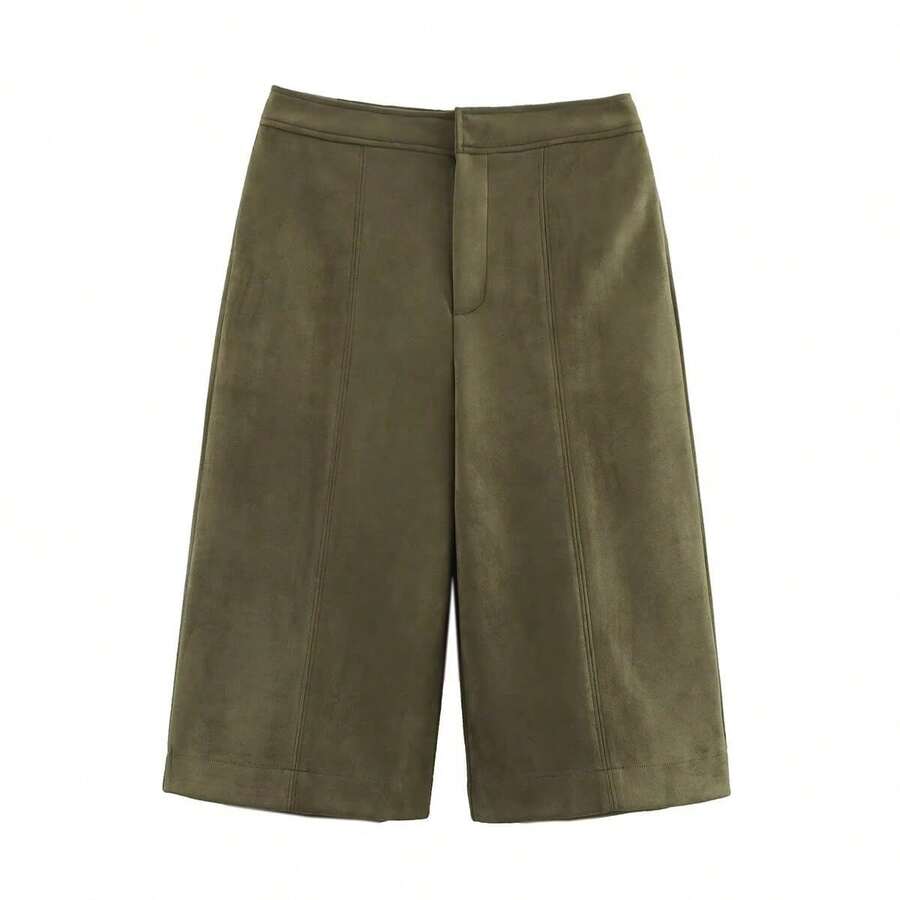 ZA's Popular New-Style Suede Textured Aviator Jacket. - Army Green Shorts - View 1