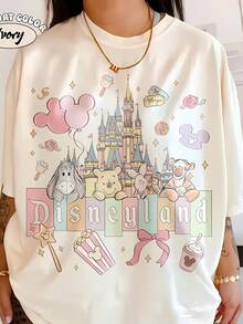 Retro Vintage Disneyland Castle Stylish Shirt, Exquisite Disney Girls Trip 2026 Apparel, Sweet Winnie The Pooh & Lovely Friends Piglet Eeyore Art Printed Tee, Fashion Disney Vacation Casual Daily Essential Top - trắng - Xem 1