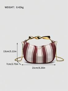 1pc Canvas Bag Summer New Arrival, Women's Bag With Metal Handle Mini Zipper Crossbody Bag, Canvas Small Casual Handbag Shoulder Bag, Perfect For Beach Vacation, Comes With Detachable Shoulder Strap - Burgundy - View 10