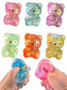 1pc Glitter Crystal Bear, Axolotl, Soft Slow Rebound Stress Relief Toy, Tabby Squishy Toy, Portable Squeeze Toy, Suitable For All Ages, Autism, Holiday & Birthday Gift, Cute & Fun Toy - Kỳ nhông pha lê xanh - Xem 3