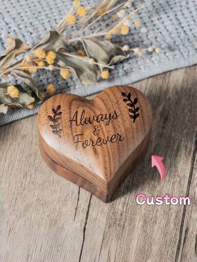 Personalized, Custom-Made Wooden Ring Box, Heart-Shaped Single-Slot Engagement Ring Box, Elegant Vintage Ring Organizer, Small Personalized Ring Box, Suitable For Wedding Ceremonies, A Gift For Him/Her.