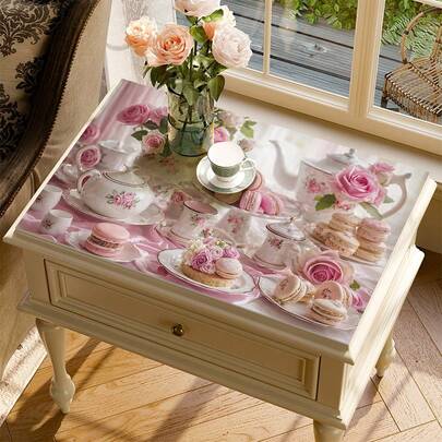 1 pieza Estera absorbente/secado para cafetera, platos, con estampado en 2D de fiesta de té rosa para el Día de la Madre - Estera protectora de escritorio absorbente de poliéster con almohadilla antideslizante de goma, para decoración de la encimera de la cocina, bar en casa y mesa de comedor