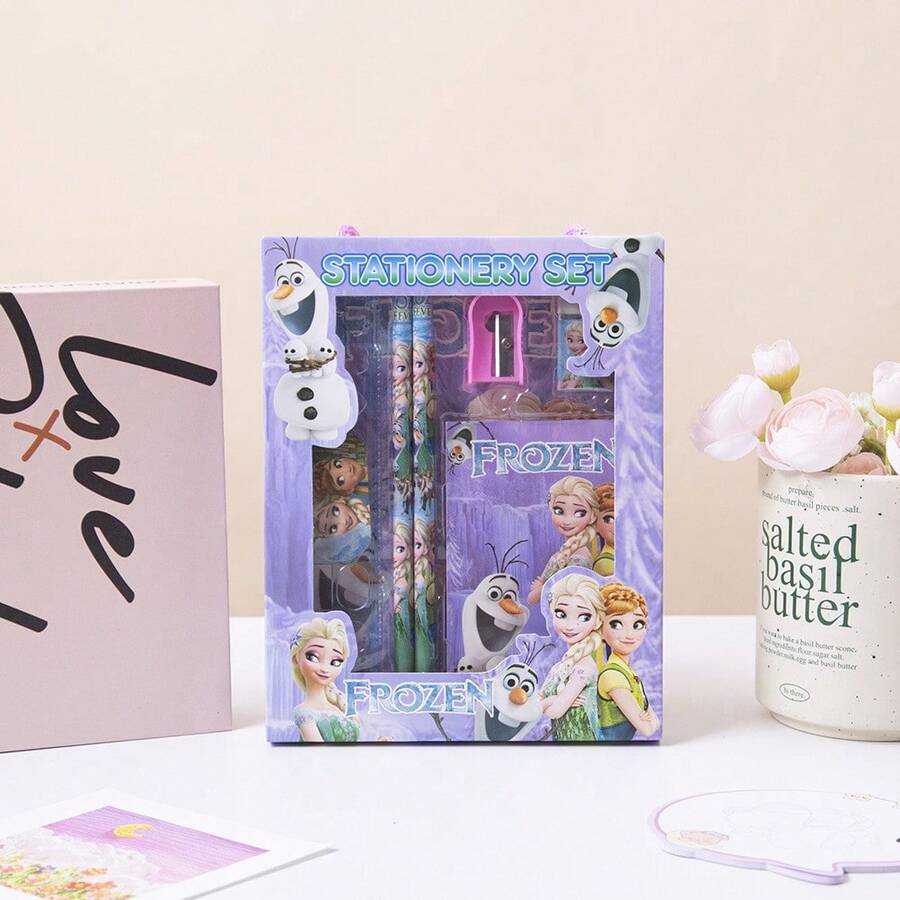 Frozen Prinzessin Schreibwaren Set - Süße Kawaii Ästhetik lila pastellfarbene bunte Frozen Themen Schreibwaren, mit Anna, Olaf & ikonischen Prinzessinnen Charakteren, Premium Schulmaterial, Büroartikel Grundausstattung, Sammlerstück Fan Merchandise, Schreibwaren Paket für Schulanfang, täglichen Gebrauch - Eis- und Schnee-Schreibset - Übersicht 1