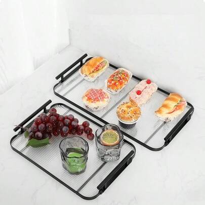 1 个带金属把手的优质亚克力托盘，黑色亚克力梳妆台化妆品托盘，适用于厨房餐桌、浴室马桶水箱顶部装饰收纳托盘，家居装饰，需自行组装