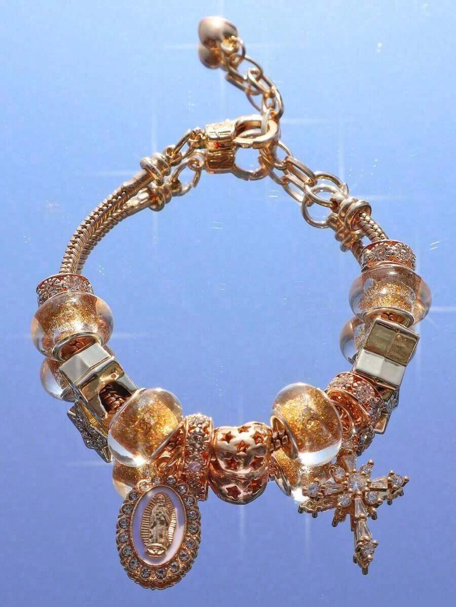 1pc Sparkling Zirconia Charm Bracelet, Religious Charm Bracelet With Virgin Mary Pendant, Adjustable Bracelet - 銀 - 查看 1