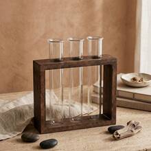 1 buah Bingkai Kayu Solid Alami Dekoratif Minimalis Modern Gaya Boho Rustic Farmhouse yang Kokoh dan Tahan Lama dengan Tabung Uji Plastik Transparan Anti Pecah yang Dapat Dilepas, Vas Stasiun Perbanyakan Tanaman Hidroponik Gaya Nordik, Desain Bingkai Persegi Panjang Cokelat Tua - A - View 11
