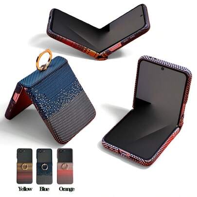  1pc Hadaasi Multi-Color Shell Membrane Integrated Magnetic Hinge Metal Stand Metal Ring Carbon Fiber Texture Contrast Color Design, Supports Wireless Charging, With Screen Protector, Full-Body Protection Foldable Phone Case, PC Material, Suitable For Samsung Galaxy Z Flip7/Z Flip6/Z Flip5/Z Flip4/Z Flip3