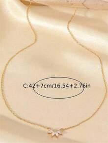 1pc Copper Inlaid Zirconia Flower Pendant Necklace, Daily Wear & Gift For Women - Yellow Gold 3 - View 8