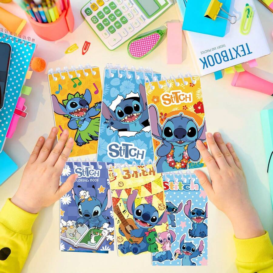 10 piezas de Cuaderno de espiral mini con tema de Stitch, planificador de bolsillo con impresión de Stitch y Angel de alta calidad y lindos dibujos animados, regalo de cumpleaños