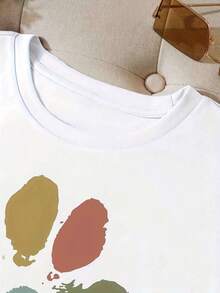 Camiseta para mujer con bonita estampado de huella de pata - Top de verano de manga corta y cuello redondo con perro y pata, tela de elasticidad media adecuada para ropa casual, blusa con temática de mascotas lavable aáquina - Blanco - Ver 2